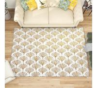 Generico Piccolo Tappeto Soffice per Camera da Letto Bianco Tappeto Lavabile Antiscivolo per Soggiorno Geometria Dorata a Forma di Ventaglio Tappeti Morbidi per la Decorazione Domestica 80x150 cm