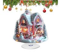 Generico Pièce Centrale De Noël En Acrylique 2D - Maison De Neige avec Grande Roue Rotative, Décoration Festive Bureau Salon Chambre | Centre De Table Hiver Maison Fête Ornement Rotatif