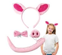 Generico Pig Ears Costume Set, 4-Piece Plush Pig Ears and Nose Kit with Tail and Bowtie, Soft Comfortable Animal Dress-Up Accessories for Halloween, Party, Cosplay, and Role Play Events