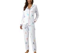 Generico Pigiama a Maniche Lunghe da Donna a Righe Set a Righe Top con Scollo a V Aperto e Pantaloni Abbigliamento da Casa Indumenti da Notte Lounge Sleepwear con Due Tasche per La Ospedale