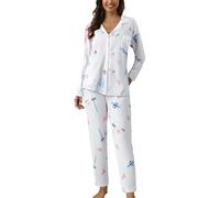 Generico Pigiama a Maniche Lunghe da Donna a Righe Set a Righe Top con Scollo a V Aperto e Pantaloni Abbigliamento da Casa Indumenti da Notte Lounge Sleepwear con Due Tasche per La Ospedale