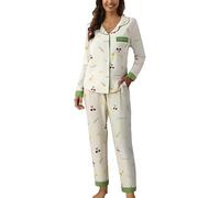 Generico Pigiama a Maniche Lunghe da Donna a Righe Set a Righe Top con Scollo a V Aperto e Pantaloni Abbigliamento da Casa Indumenti da Notte Lounge Sleepwear con Due Tasche per La Ospedale
