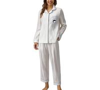 Generico Pigiama a Maniche Lunghe da Donna a Righe Set a Righe Top con Scollo a V Aperto e Pantaloni Abbigliamento da Casa Indumenti da Notte Lounge Sleepwear con Due Tasche per La Ospedale
