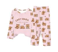 Generico Pigiama a Maniche Lunghe per Ragazze Stampa Capibara Set di Due Pezzi Abbigliamento da Notte Morbido e Confortevole per Bambini Vestiti da Dormire a Tema Animale Carino Indumenti Relax Soft