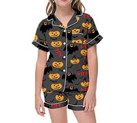 Generico Pigiama Bambina Estivo, Pigiami Ragazza Corto in Cotone Elasticizzato con Maglietta a Maniche Corte e Pantaloncini Pigiama,Halloween Decorazioni Comfort