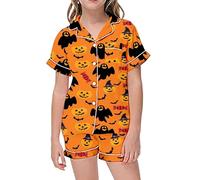 Generico Pigiama Bambina Estivo, Pigiami Ragazza Corto in Cotone Elasticizzato con Maglietta a Maniche Corte e Pantaloncini Pigiama,Halloween Decorazioni Comfort