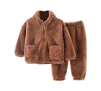 Generico Pigiama Bambina Giacca E Pantalone Eleganti Tuta Completo per Bambini in Morbido Cotone Caldo Girocollo a Maniche Lunghe Girocollo in Tinta Unita in Pile Tutina Neonato (Coffee, 4-5 Years)
