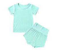 Generico Pigiama Bambina,Pigiama per Bambina Set in Tinta Unita e Pantaloncini graziosi a Maniche Corte di Stampa Cartoni Morbido Pantaloni da 7 8 Anni