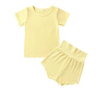 Generico Pigiama Bambina,Pigiama per Bambina Set in Tinta Unita e Pantaloncini graziosi a Maniche Corte di Stampa Cartoni Morbido Pantaloni da 7 8 Anni