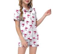 Generico Pigiama Bambina,Pigiama Ragazzo Lungo con Due Tasche graziosi a Maniche Corte Solido Loungewear Set Top Pantaloni Abiti Abbigliamento Estivo da Notte 7-14 Anni