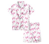 Generico Pigiama Bambina Ragazzo Lungo Set di Biancheria da Notte per Ragazze Maglietta e Pantaloni Corti Famiglia Camicie Vestiti Neonata Femmina Tutine Abbigliamento Estivo 7-14 Anni