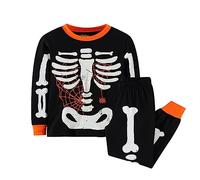 Generico Pigiama Bambino Halloween Stampa Scheletro Pigiama A Maniche Lunghe per Ragazzi Due Pezzi Neonata Bagliore nel Buio Tops Pantaloni Set