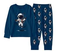 Generico Pigiama Bambino Invernale con Stampa Alieno Astronauta Top a Maniche Lunghe e Pantaloni in Tessuto Morbido per Il Sonno(Navy, 5-6)