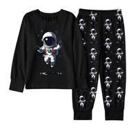 Generico Pigiama Bambino Invernale con Stampa Alieno Astronauta Top a Maniche Lunghe e Pantaloni in Tessuto Morbido per Il Sonno(Black, 3-4)