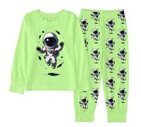Generico Pigiama Bambino Invernale con Stampa Alieno Astronauta Top a Maniche Lunghe e Pantaloni in Tessuto Morbido per Il Sonno(Light Green, 4-5)