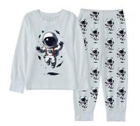 Generico Pigiama Bambino Invernale con Stampa Alieno Astronauta Top a Maniche Lunghe e Pantaloni in Tessuto Morbido per Il Sonno(White, 8-9)