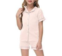 Generico Pigiama Corto da Bambina,Morbidi e Comodi Pigiami Ragazza er Adolescenti Biancheria Notte setosa di Stampa Cartoni Morbido Set Pantaloni Loungewear Ragazze 2-9 Anni