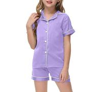 Generico Pigiama Corto da Bambina,Morbidi e Comodi Pigiami Ragazza er Adolescenti Biancheria Notte setosa di Stampa Cartoni Morbido Set Pantaloni Loungewear Ragazze 2-9 Anni