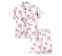 Generico Pigiama Corto da Bambina per Set in Tinta Unita e Pantaloncini Abbigliamento Sleepwear Pjs 2 Pezzi Ragazze Tops Pants Nightwear Pigiami 2-12 Anni