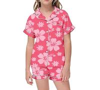 Generico Pigiama Corto da Bambina,Pigiama Ragazzo Lungo Ragazza er Adolescenti con Bottoni Set Camicia Notte abbottonata Natalizio Bambino per Bambina 7 a 8 Anni