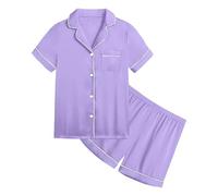 Generico Pigiama Corto da Bambina Pigiami Estivo in Tinta Unita e Pantaloncini Maglietta Pantaloni Corti di Stampa Cartoni Vestiti Neonata Femmina Tutine Abbigliamento Notte 7-14 Anni