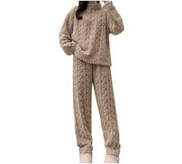 Generico Pigiama Cotone Donna Pigiama Sexydonna Estivo Womens Fuzzy Pajama Sets Warm Cozy Winter Sets Fleece Set Loose Comfy Ladies Plush Sleepwear Natale Donna Coordinati Khaki One Size