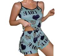 Generico Pigiama Cotone Pigiama Leopardato Donna Women Print Sleepwear Sexy Two Pieces Sleeveless Shorts Set Sexy Underwear Sleepwear Suit Pajamas Tuta Corta Donna Pigiami Grey M
