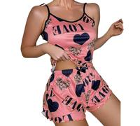 Generico Pigiama Cotone Pigiama Leopardato Donna Women Print Sleepwear Sexy Two Pieces Sleeveless Shorts Set Sexy Underwear Sleepwear Suit Pajamas Tuta Corta Donna Pigiami Red L