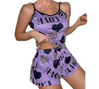 Generico Pigiama Cotone Pigiama Leopardato Donna Women Print Sleepwear Sexy Two Pieces Sleeveless Shorts Set Sexy Underwear Sleepwear Suit Pajamas Tuta Corta Donna Pigiami Purple M