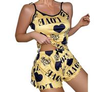 Generico Pigiama Cotone Pigiama Leopardato Donna Women Print Sleepwear Sexy Two Pieces Sleeveless Shorts Set Sexy Underwear Sleepwear Suit Pajamas Tuta Corta Donna Pigiami Yellow XL