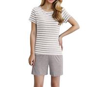 Generico Pigiama da Donna a Maniche Corte con Reggiseno con Cuscinetti per Il Petto, Pantaloncini Larghi a Righe, a Mezza Manica, Adatti per la casa, Taglie Forti. (Grey, M)