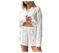 Generico Pigiama da Donna alla Moda con Stampa a d'Amore, Set da Due Pezzi, Pantaloncini Morbidi e Comodi, Vestiti per la casa (White, L)