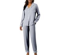 Genérico Pigiama da donna invernale, in cotone, comodo e leggero, con maglietta a quadri, pantaloni lunghi, tessuto morbido e confortevole, biancheria da notte elegante e traspirante, Luce Ashy, S