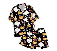 Generico Pigiama da Notte di Halloween in 2 Pezzi,Halloween Famiglia Set familiare Vacanza Costume Scheletro Camicia Pantaloni Abbinato Stampa Ideale per Giocare