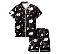 Generico Pigiama da Notte di Halloween in 2 Pezzi,Set Biancheria per Bambini Carino Costume Scheletro Camicia Pantaloni Set Abbinato Morbido, Comodo, Traspirante Regalo 1-12 Anni