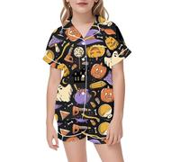 Generico Pigiama da Notte di Halloween in 2 Pezzi,Set Biancheria per Bambini Carino Costume Scheletro Set Pigiami accoglienti Morbido, Comodo, Traspirante Ideale Giocare
