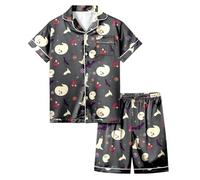 Generico Pigiama da Notte di Halloween in 2 Pezzi,Set Biancheria per Bambini Carino Costume Scheletro Camicia Pantaloni Set Abbinato Morbido, Comodo, Traspirante Regalo 1-12 Anni