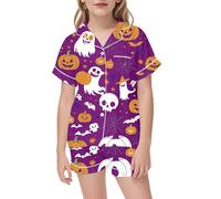 Generico Pigiama da Notte di Halloween in 2 Pezzi,Set Biancheria per Bambini familiare Vacanza Abbottonato Camicia Pantaloni Set Abbinato Abbigliamento Comodi Regalo 1-12 Anni