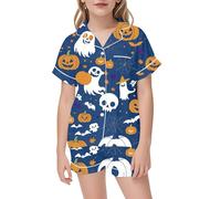 Generico Pigiama da Notte di Halloween in 2 Pezzi,Set Biancheria per Bambini familiare Vacanza Abbottonato Camicia Pantaloni Set Abbinato Abbigliamento Comodi Regalo 1-12 Anni