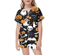 Generico Pigiama da Notte di Halloween in 2 Pezzi,Set Biancheria per Bambini familiare Vacanza Abbottonato Camicia Pantaloni Set Abbinato Abbigliamento Comodi Regalo 1-12 Anni