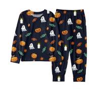 Generico Pigiama da Notte di Halloween in 2 Pezzi,Set Biancheria per Bambini Set Neonato Neutro Abbigliamento Casual Morbido Cotone Stampa la casa, Relax Quotidiano