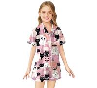 Generico Pigiama di Halloween 2025 per Bambini,Costume Cosplay Set Neonato Neutro Abbottonato Camicia Pantaloni Abbinato Stampa dei Cartoni Animati Regalo Bambini 1-12 Anni