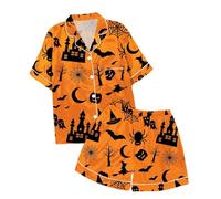 Generico Pigiama di Halloween 2025 per Bambini,Divertente Stampa Fantasma Costume Carino Abbottonato Camicia Pantaloni Set Abbinato dei Cartoni Animati Ideale Giocare