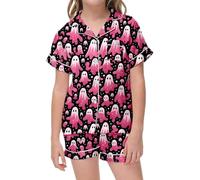 Generico Pigiama di Halloween 2025 per Bambini,Set Biancheria da Notte Bambini Abiti Casual Adolescenti Abbottonato Camicia Pantaloni Set Abbinato Morbido, Comodo, Traspirante dai 3 ai 13 Anni