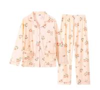 Generico Pigiama Donna Aperto Davanti Pigiama Cotone Set di Due Pezzi di A Maniche Lunghe in Cotone Imitazione Casual Taglie Forti per La Casa Floreale Pigiami Donna Estivi Corti Pink XXXL