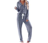 Generico Pigiama Donna Caldo Cotone Invernale Pigiami Elegante Lungo Leggero Abbigliamento da Notte Morbido e Confortevole Set Due Pezzi Maniche Lunghe Tuta da Casa