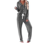 Generico Pigiama Donna Caldo Cotone Invernale Pigiami Elegante Lungo Leggero Abbigliamento da Notte Morbido e Confortevole Set Due Pezzi Maniche Lunghe Tuta da Casa