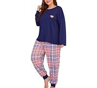 Generico Pigiama Donna Caldo Cotone Pigiama Autunnale Curvy Pigiami 2 Pezzi Manica Lunga Invernale Pigiama Pantaloni con Tasca Set Pigiama Leggero Offerta Pigiama da Notte Casual da Casa Confortevole