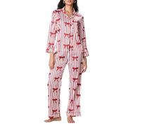 Generico Pigiama Donna Caldo Cotone Tute Estive Donna Women S Winter Spring Home Leisure Bow Love Loose Imitation Color DING Pajama Sleepy Pants Set del Pigiama Estivo Sexy Red L