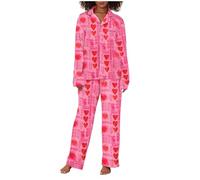 Generico Pigiama Donna Caldo Cotone Tute Estive Donna Women S Winter Spring Home Leisure Bow Love Loose Imitation Color DING Pajama Sleepy Pants Set del Pigiama Estivo Sexy Hot Pink L